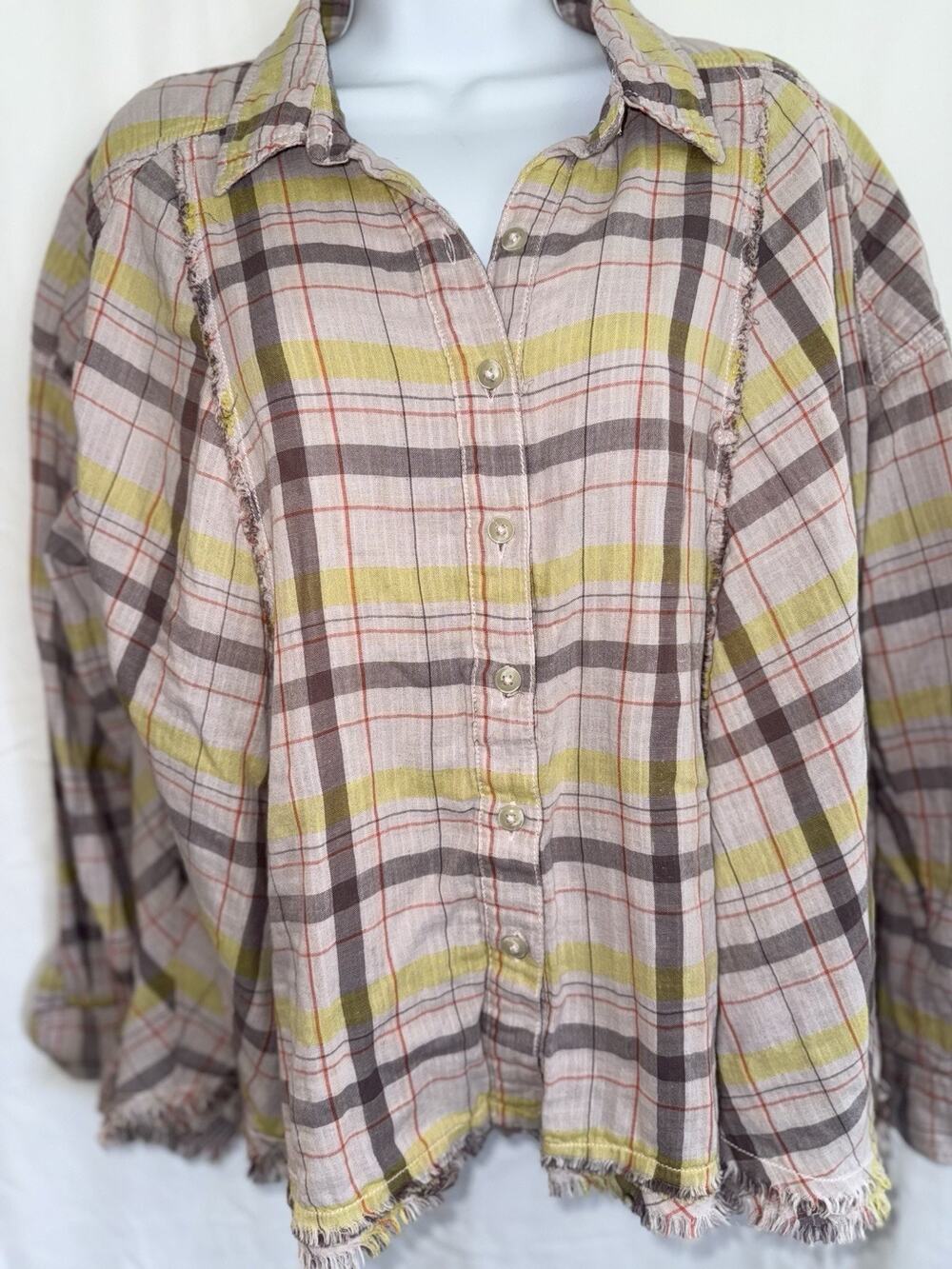 We The Free Seeking Starlight Plaid Button Front Top Bohemian Grunge Pink Sz S